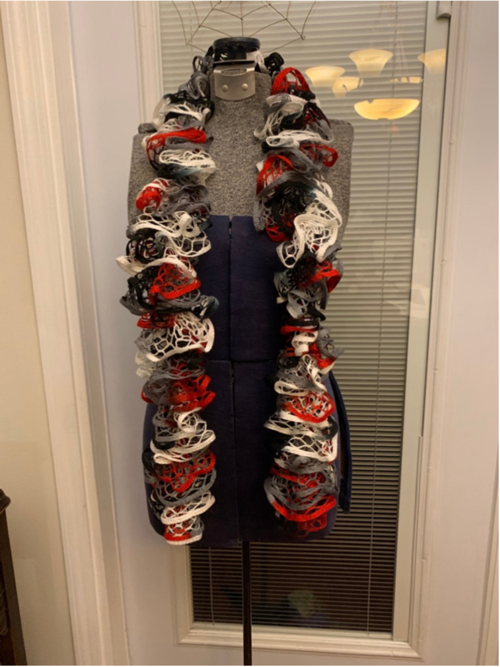 Women's Unbranded One Size Red Black Gray White Crochet Scarf